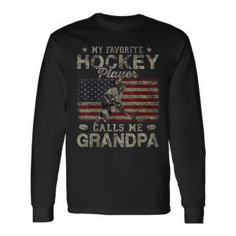 My Favorite Hockey Player Calls Me Grandpa Fathers Day Long Sleeve T-Shirt T-Shirt | Mazezy