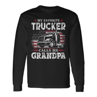 My Favorite Trucker Calls Me Grandpa Usa Flag Father Long Sleeve T-Shirt T-Shirt | Mazezy