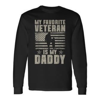 My Favorite Veteran Is My Daddy Veterans Day Usa Flag Long Sleeve T-Shirt - Thegiftio UK