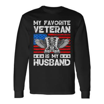 My Favorite Veteran Is My Husband American Us Flag Long Sleeve T-Shirt | Mazezy