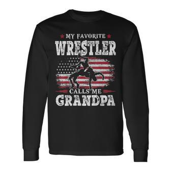 My Favorite Wrestler Calls Me Grandpa Usa Flag Father Long Sleeve T-Shirt T-Shirt | Mazezy