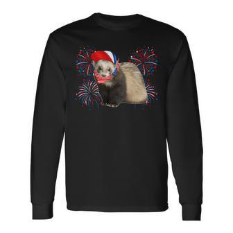 Ferret 4Th Of July American Flag Fireworks Costume Animal Long Sleeve T-Shirt - Monsterry