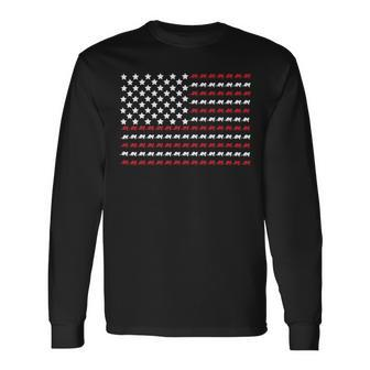 Ferret 4Th Of July Paw Print American Flag Long Sleeve T-Shirt - Monsterry UK