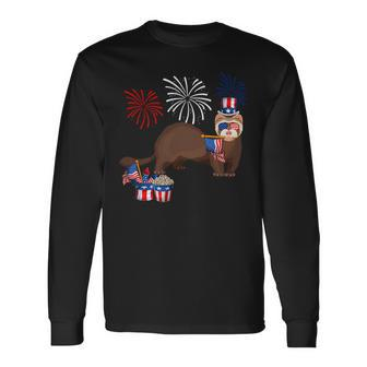 Ferret Holding American Flag Sunglasses Happy 4Th Of July Long Sleeve T-Shirt - Monsterry UK
