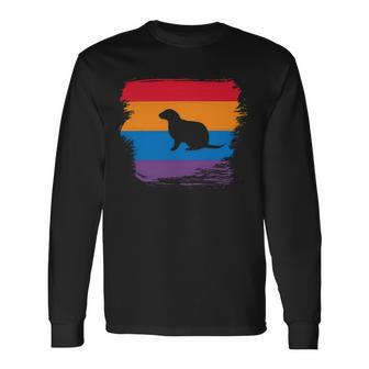 Ferret Shadow Silhouette With Colorful Flag Long Sleeve T-Shirt - Monsterry AU