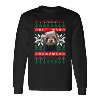 Ferret Ugly Christmas Sweater Style Santa Hat Animal Long Sleeve T-Shirt - Monsterry UK