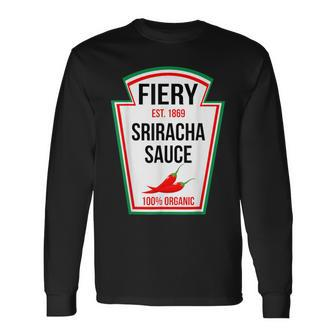 Fiery Sriracha Sauce Bottle Label Halloween Family Matching Long Sleeve T-Shirt - Thegiftio UK