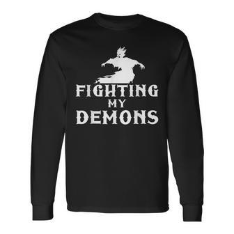 Fighting My Demons Satan Devil Satanic Occult Satanism Witch Witch Long Sleeve T-Shirt | Mazezy