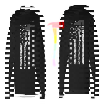 Firefighter American Flag Lgbt-Q Gay Pride Flag Fireman Ally Long Sleeve T-Shirt T-Shirt | Mazezy