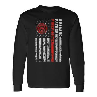 Firefighter Husband Father Fireman Fathers Day For Dad Long Sleeve T-Shirt T-Shirt | Mazezy