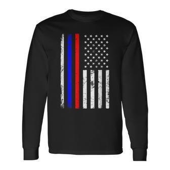 Firefighter Police Flag Thin Red Blue Line Patriotic Long Sleeve T-Shirt T-Shirt | Mazezy