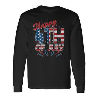 Fireworks Happy 4Th Of July Us Flag American 4Th Of July Long Sleeve T-Shirt - Monsterry