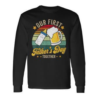 Our First Fathers Day Together Vintage New Dad Matching Long Sleeve T-Shirt - Seseable