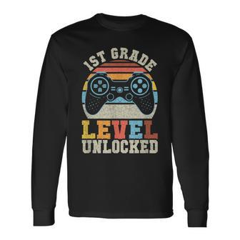 First Grade Level Unlocked Gamer 1St Day Of School Boys Long Sleeve T-Shirt - Seseable