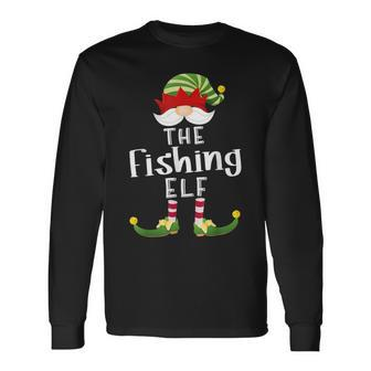 Fishing Elf Group Christmas Pajama Party Long Sleeve T-Shirt - Monsterry