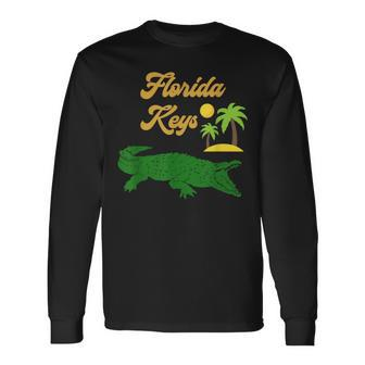 Florida Keys Alligator Sun Palm Trees Tropical Souvenir Long Sleeve T-Shirt | Mazezy