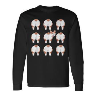 Fluffy Welsh Corgi Butt Pattern Dog Bum Pet Lover Long Sleeve T-Shirt T-Shirt | Mazezy