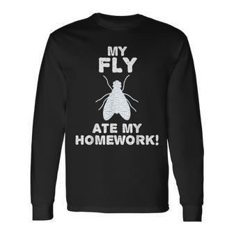 My Fly Ate My Homework Housefly Insect Back To School Kid Long Sleeve T-Shirt | Mazezy