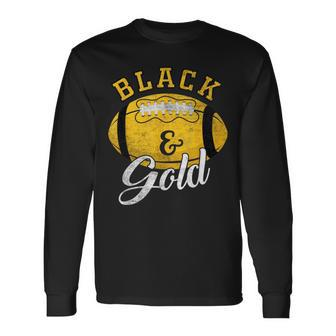 Football Game Day Black And Gold Costume For Football Lover Long Sleeve T-Shirt - Monsterry