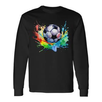 Football Watercolor Soccer Ball Artsy Splash Player Team Long Sleeve - Seseable