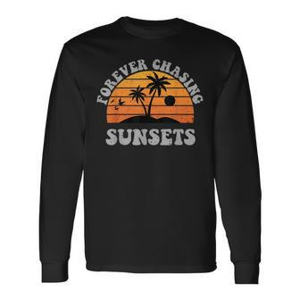 Forever Chasing Sunsets Retro Sunset Photographer Long Sleeve T-Shirt T-Shirt | Mazezy