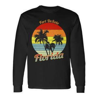 Fort Desoto Florida Retro Tropical Palm Trees Vacation Long Sleeve T-Shirt | Mazezy