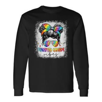 Fourth Grade Vibes Messy Hair Bun Girl Back To School First Long Sleeve T-Shirt - Monsterry UK