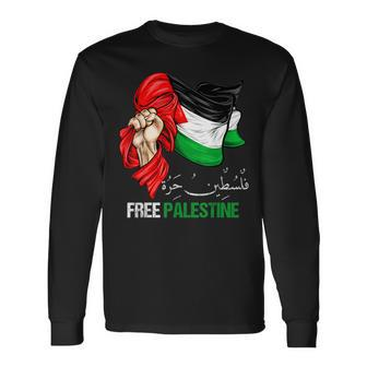 Free Gaza Free Palestine Flag Arabic Jerusalem Human Rights Long Sleeve T-Shirt - Monsterry DE