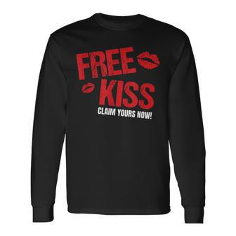 Free Kiss Claim Yours Now Best Valentine's Day Long Sleeve T-Shirt | Mazezy