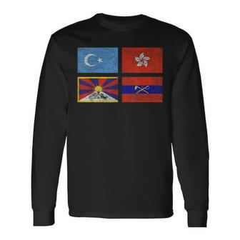 Free Tibet Uyghurs Hong Kong Inner Mongolia China Flag Long Sleeve T-Shirt | Mazezy