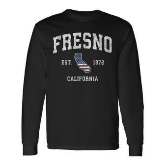 Fresno California Ca Vintage American Flag Sports Long Sleeve T-Shirt | Mazezy