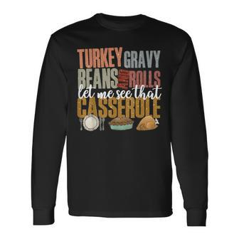 Autumn Retro Thanksgiving Turkey Gravy Beans And Rolls Long Sleeve T-Shirt - Thegiftio UK