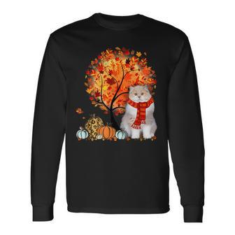 British Longhair Cat Thanksgiving Autumn Cat Lover Long Sleeve T-Shirt | Mazezy