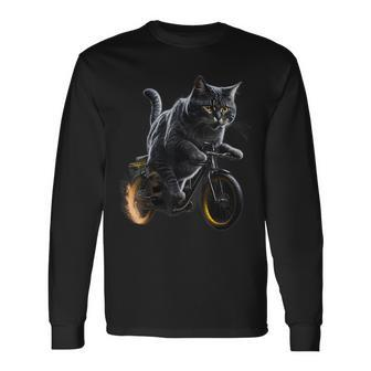 Cat Drives Bicycle Cat Lover Graphic Cats Kitten Lover Long Sleeve - Seseable