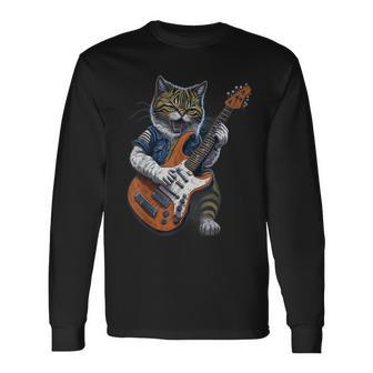 Cat Playing A Guitar Cats Lover Long Sleeve T-Shirt - Monsterry AU