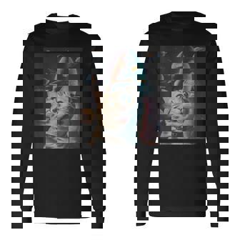 Cat Selfie With Flying Objects In Space Pet Cats Lover Long Sleeve - Monsterry