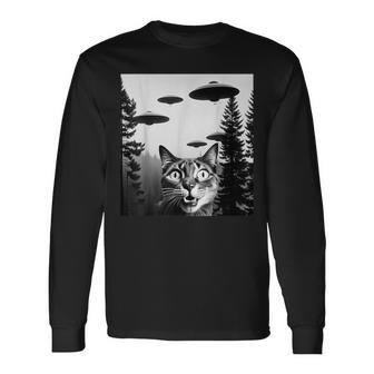 Cats With Alien Ufo Spaceship Cat Lovers Long Sleeve T-Shirt | Mazezy