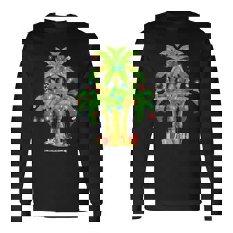 Christmas Palm Tree Tropical Xmas Coconut Lights Long Sleeve T-Shirt - Thegiftio