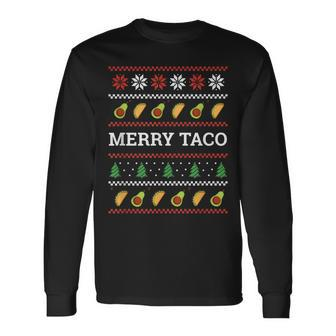 Christmas Ugly Sweater Merry Taco Avocado Long Sleeve T-Shirt - Monsterry