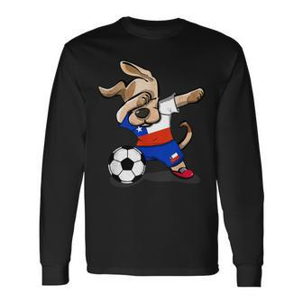 Dabbing Dog Chile Soccer Jersey Chilean Football Lover Long Sleeve T-Shirt | Mazezy