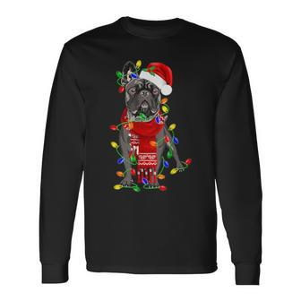 French Bulldog Dog Tree Christmas Lights Xmas Pajama Long Sleeve T-Shirt | Mazezy