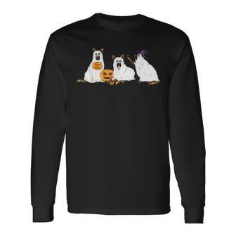 German Shepherd Dogs Dressed As Ghosts Halloween Long Sleeve T-Shirt - Monsterry AU