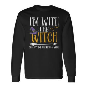 Halloween Matching Couples Costume I'm With The Witch Long Sleeve T-Shirt - Thegiftio UK