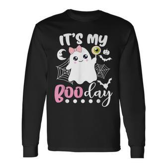 Its My Boo Day Cute Halloween Birthday Ghost Pink Bow Long Sleeve T-Shirt - Monsterry AU