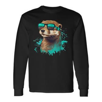 Looking Otter With Sunglasses Long Sleeve - Monsterry CA