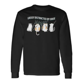 Oboist Music Orchestra Cat Playing Oboe Instrument Long Sleeve T-Shirt | Mazezy