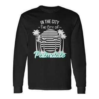 Palmdale California Tropical Palm Tree Sunset Long Sleeve T-Shirt | Mazezy