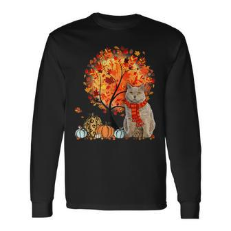 Selkirk Rex Cat Thanksgiving Autumn Cat Lover Long Sleeve T-Shirt | Mazezy