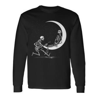 Skeleton Band With Playing Guitar Moon Long Sleeve T-Shirt - Monsterry AU
