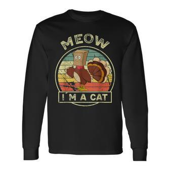 Thanksgiving Day Fake Cat Turkey Meow Autumn Family Long Sleeve T-Shirt - Thegiftio UK